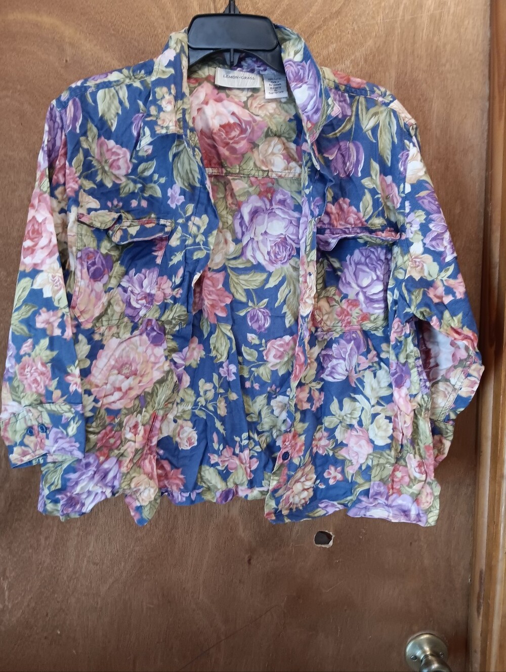 Floral Button-Up Shirt Jacket in Blue, Pink & Purple